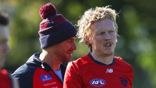 MELBOURNE, AUSTRALIA - MAY 29 , 2023 :  AFL .  Melbourne training at Goschs Paddock. Clayton Oliver of the Demons during todays light training session .  Pic: Michael Klein
