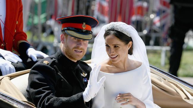 The couple on their lacish wedding day. Picture: Jeff Mitchell/Getty Images