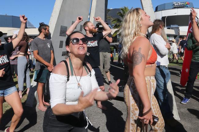 People in the Tweed are protesting the border restrictions. 22 August 2021 Coolangatta Picture by Richard Gosling
