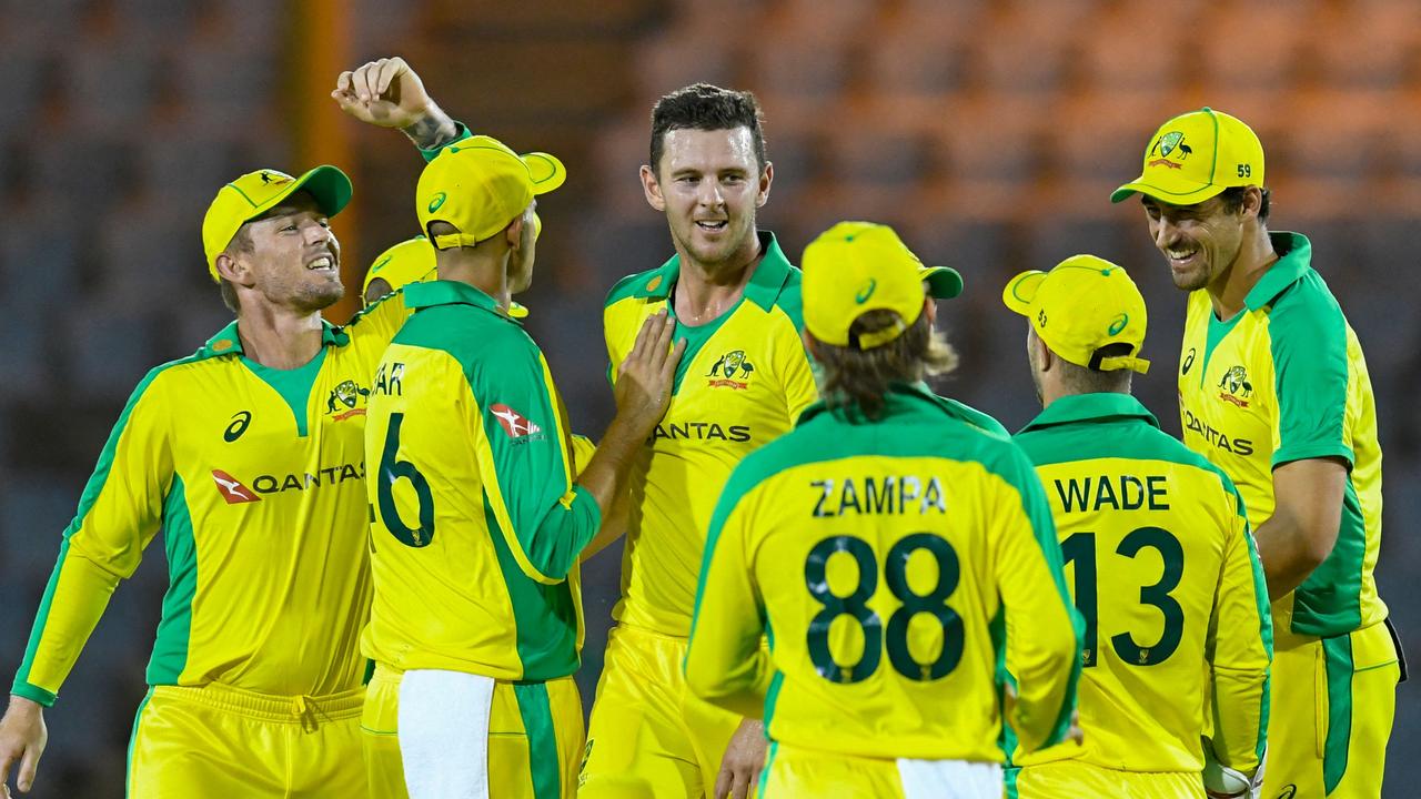 Josh Hazlewood (C) featured in an IPL triumph.