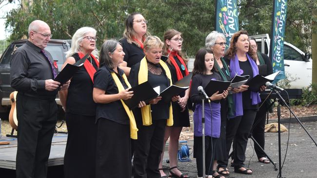 Crescendo Community Choir performing at the Great Australian Bites Australia Day event 2023. Picture: Chloe Cufflin.