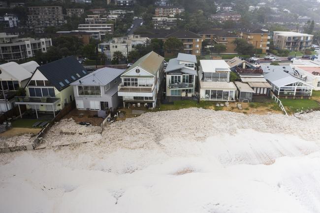 Beach erosion seen at Collaroy. The Bureau of Meteorology has forecast severe weather conditions again today with heavy rains, strong winds and damaging surf expected along NSW’s entire coast. Picture: Brook Mitchell/Getty Images