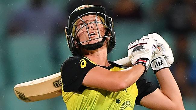 Australian skipper Meg Lanning during her match-winning innings in the semi-final against South Africa. Picture: AFP