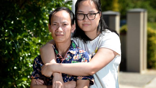 Phong Nguyen and his wife Thu Le outside their Springvale home after he pulled a baby from a pond. Picture: Andrew Henshaw