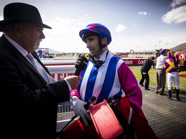 Toorak Affair ridden by Anthony Darmanin trained by Michael Trinder wins the 2020 Hobart Cup. Anthony Darmanin speaks to Mercury racing writer Peter Staples after winning. Picture: LUKE BOWDEN