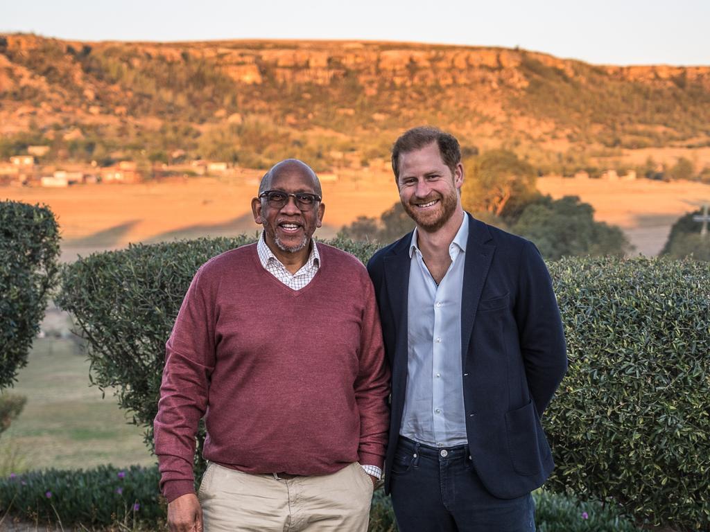 Prince Seeiso with Harry at a welcome event in Lesotho. Picture: Brian Otieno/Getty Images