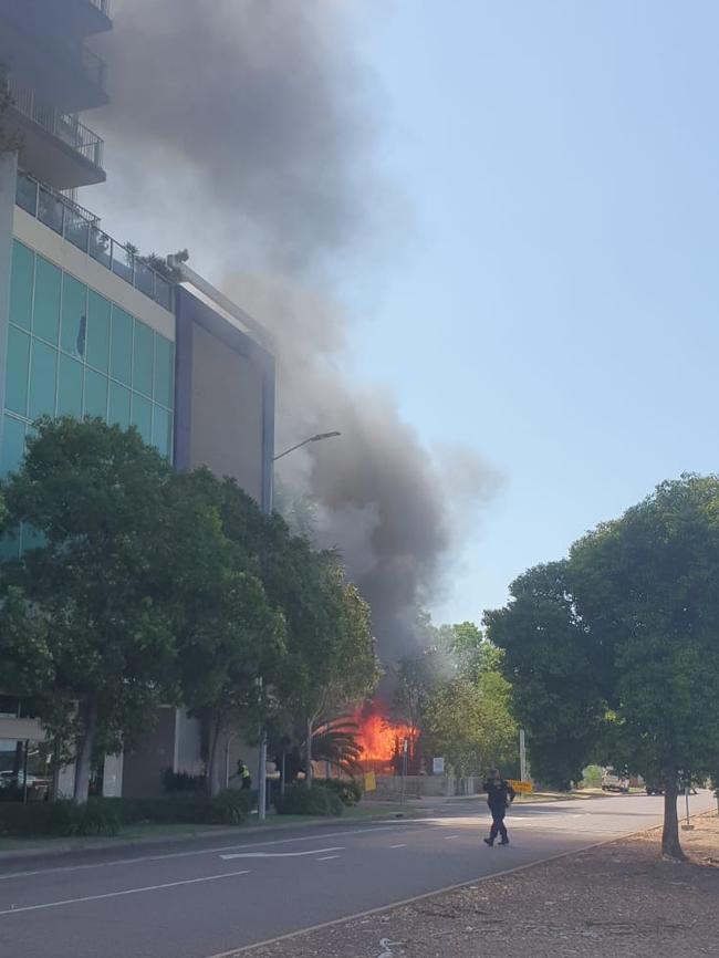 The fire takes hold in the house next to the Evolution building. Picture: Michael from Evolution