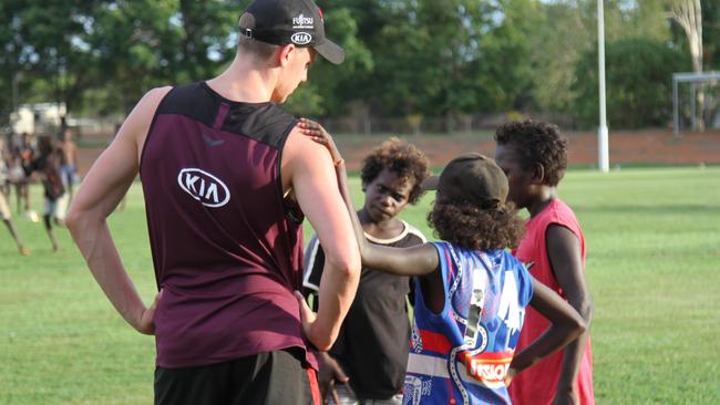 Essendon's first to forth-year players spent the day on the Tiwi Islands. Picture: NATALIE MacGREGOR