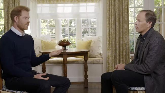 Prince Harry sits down with journalist Tom Brady. Picture: ITV