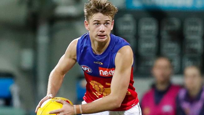 Harry Sharp of the Lions in action during the 2021 AFL Round 02 match between the Geelong Cats and the Brisbane Lions (Photo by Michael Willson/AFL Photos via Getty Images)