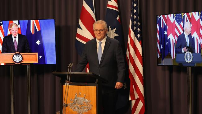 The agreement would never have been struck were it not for the personal initiative of Morrison and Johnson to press Biden for Australian access to nuclear technology. Picture: Newswire/Gary Ramage