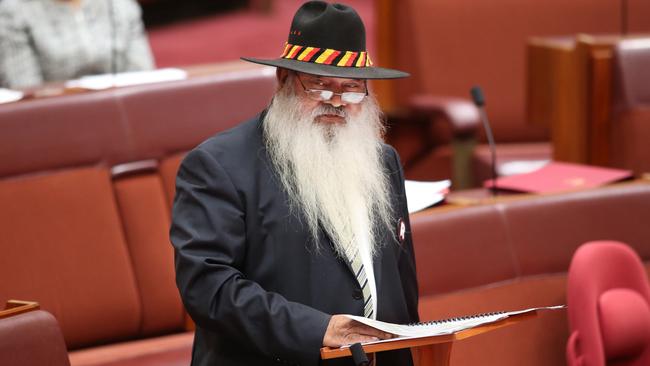 Pat Dodson gives his maiden speech in the senate. Picture: Gary Ramage