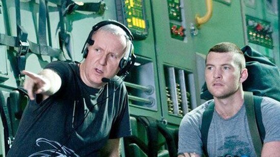 Avatar director James Cameron with Sam Worthington.