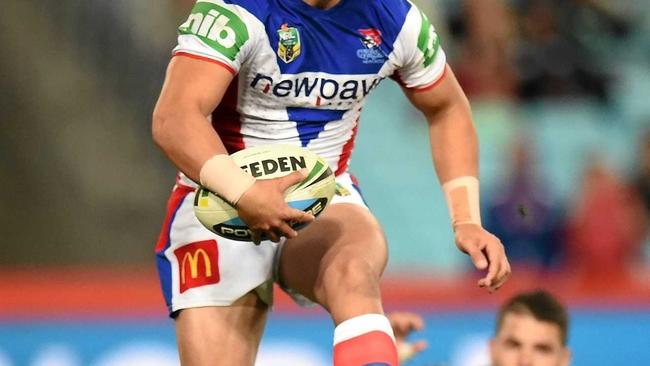 Tyrone Roberts of the Knights during their round 20 NRL match between the South Sydney Rabbitohs and the Newcastle Knights at ANZ Stadium in Sydney, Saturday, July 25, 2015.  (AAP Image/Dean Lewins) NO ARCHIVING, EDITORIAL USE ONLY. Picture: DEAN LEWINS