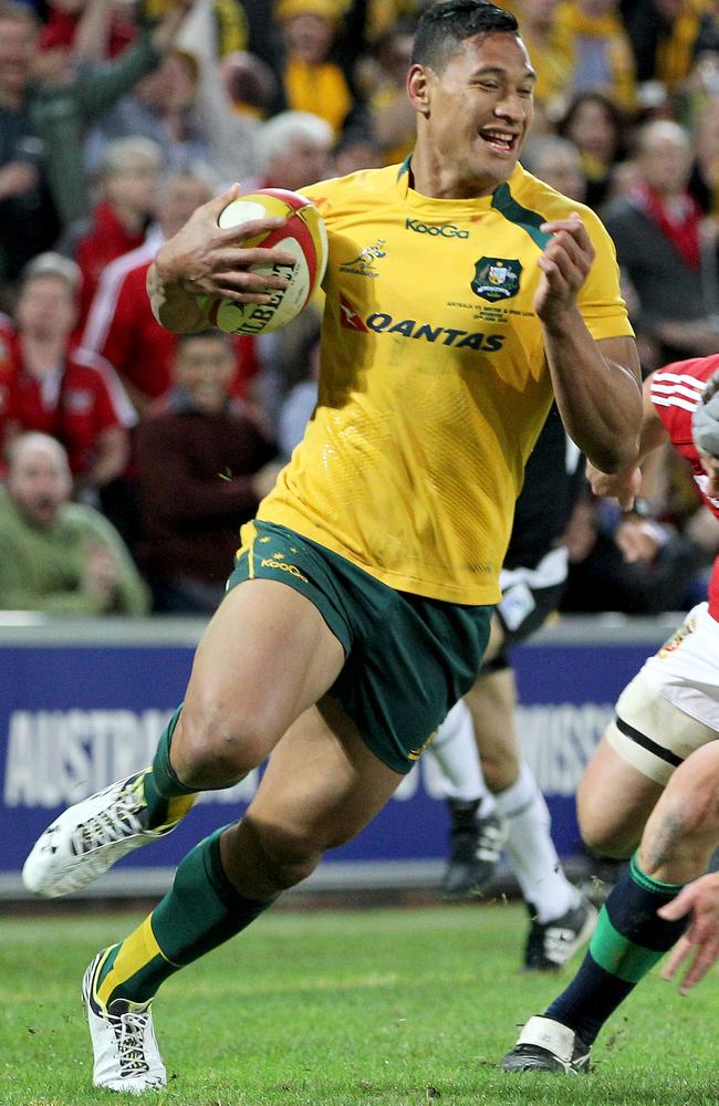 Israel Folau made his Wallabies debut against the British & Irish Lions at Suncorp Stadium last year.