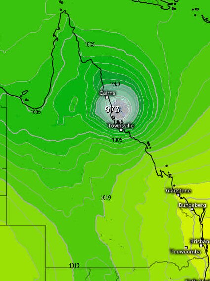 One weather model predicts landfall between Cains and Townsville. Picture: Your Weather Channel – JWC Facebook