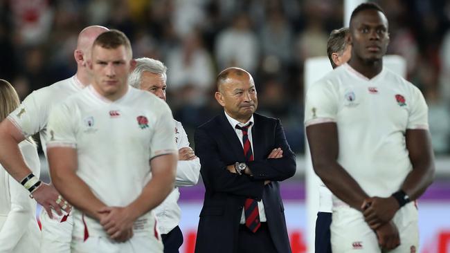 YOKOHAMA, JAPAN - NOVEMBER 02: Eddie Jones, the England head coach, looks dejected after their defeat during the Rugby World Cup 2019 Final between England and South Africa at International Stadium Yokohama on November 02, 2019 in Yokohama, Kanagawa, Japan. (Photo by David Rogers/Getty Images)