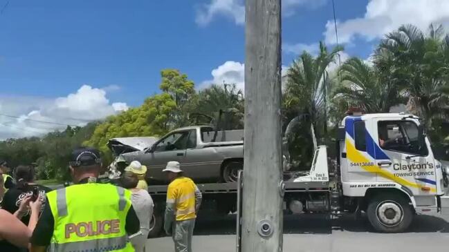 Destroyed ute driven away after it ploughed through a Gympie business