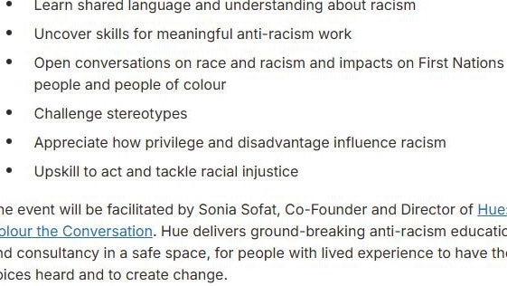 Hue: Colour The Conversation, the company co founded by social-justice activist Elsa Tuet-Rosenberg, had been hired to host an “anti-racism” workshop