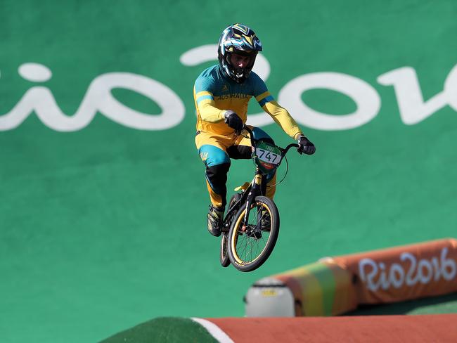 Bodi Turner in action during the BMX seeding run at the Olympic BMX Centre in Deodoro. Picture: Adam Head
