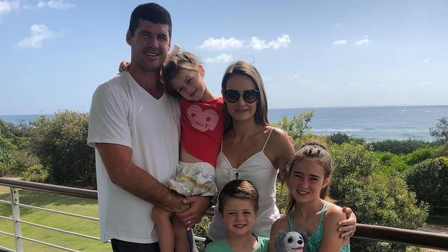 Jonathon Brown, wife Kylie and their children — the kids are “bored” in isolation.