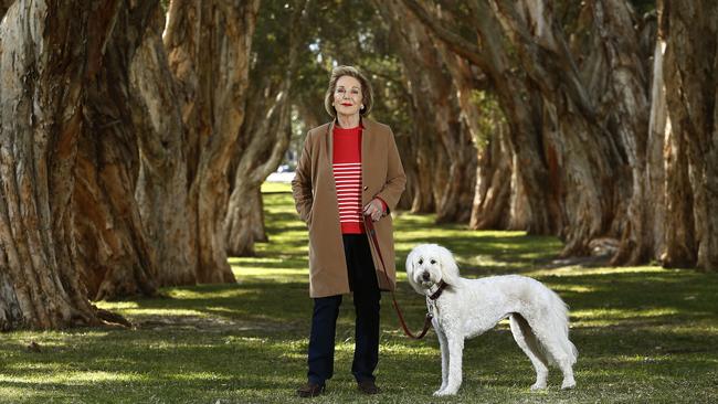 Ita Buttrose with her Groodle Cleo in Centennial Parklands. Picture: John Appleyard