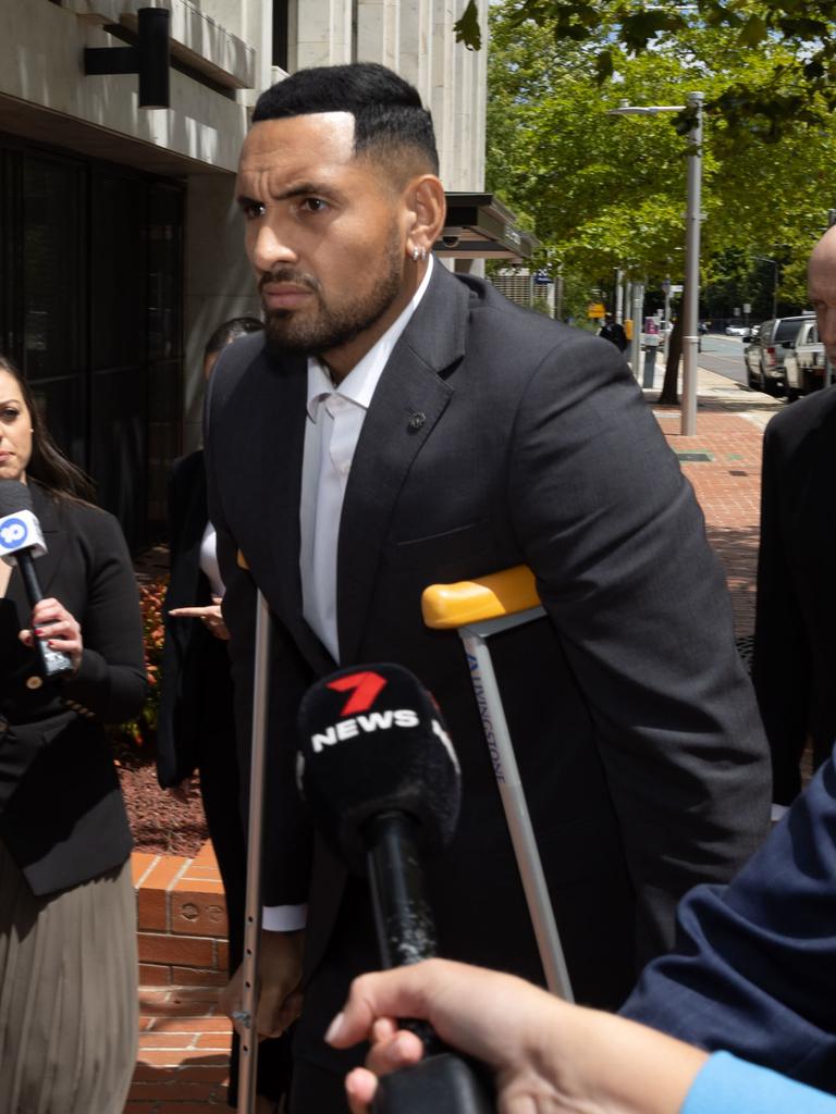 Nick Kyrgios outside a Canberra courthouse. Picture: NCA NewsWire / Gary Ramage.