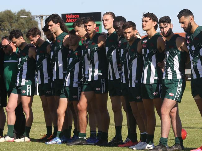 EDFL footy: Airport West v WestmeadowsPlayers and officials line up before the gamein recognition of Anzac Day.Picture: Stuart Milligan
