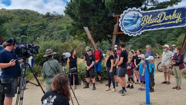 Tourism operators speaking out at the Blue Derby Mountain Bike Trails in advance of Sustainable Timber Tasmania logging of two nearby coupes commencing. Picture: Supplied