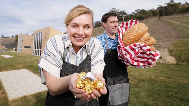 Owners Melanie and Daniel Leesong with farm made chocolate and hazelnut praline and freshly baked bread. The $7 million Coal River Farm officially opens today.