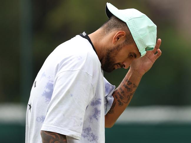 Nick Kyrgios on the practice courts at Wimbledon last year. Picture: Clive Brunskill/Getty Images