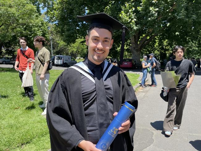 Nick Lanaras graduated with a Bachelor of Commerce at the 2024 University of Melbourne graduations. Picture: Himangi Singh