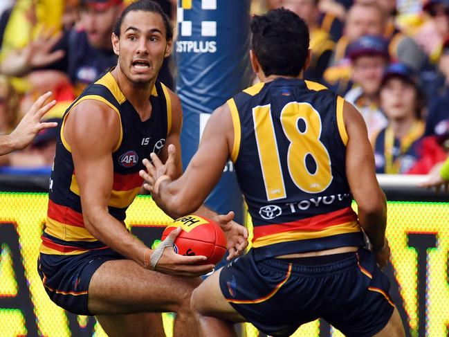 26/03/17 - Round 1: Crows v Giants AFL match at Adelaide Oval.  Crow Troy Menzel gathers the ball in the forward line.Picture: Tom Huntley