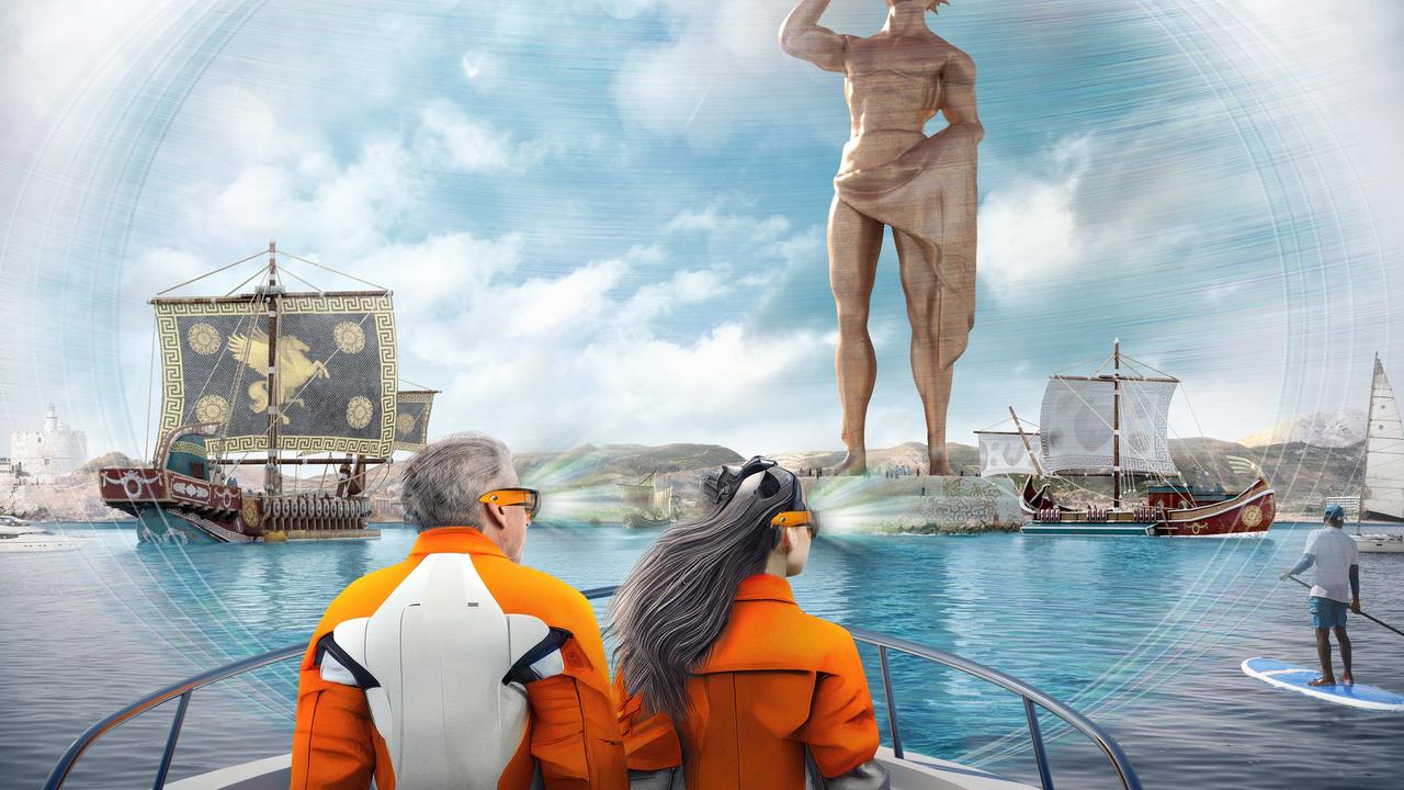 Time-travelling holiday experiences with haptic suits could allow us to witness ancient wonders such as Colossus of Rhodes. Picture: 2070: The future travel report