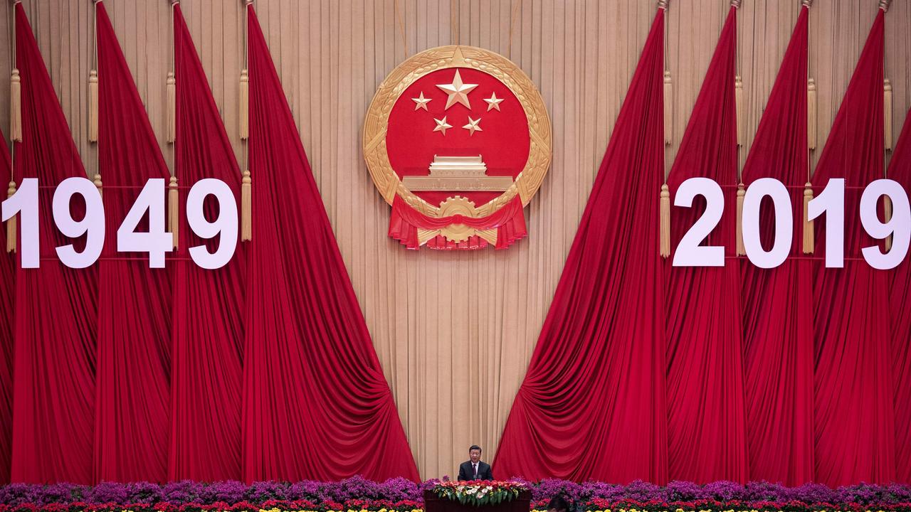 China's President Xi Jinping delivers a speech at a reception to celebrate the 70th anniversary of the founding of the People's Republic of China. Picture: AFP