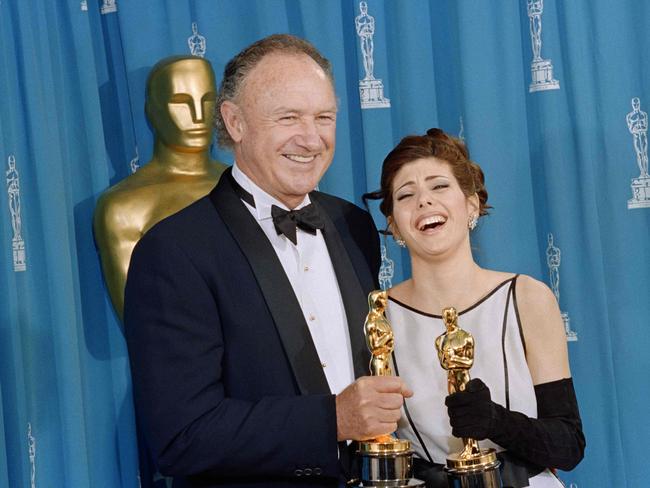 Gene Hackman and Marisa Tomei with their Oscars in 1993. Picture: AFP