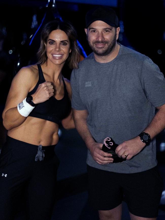 Ellice Whichello, pictured with Simon Maree at the launch of Hustle Boxing at Potts Point.