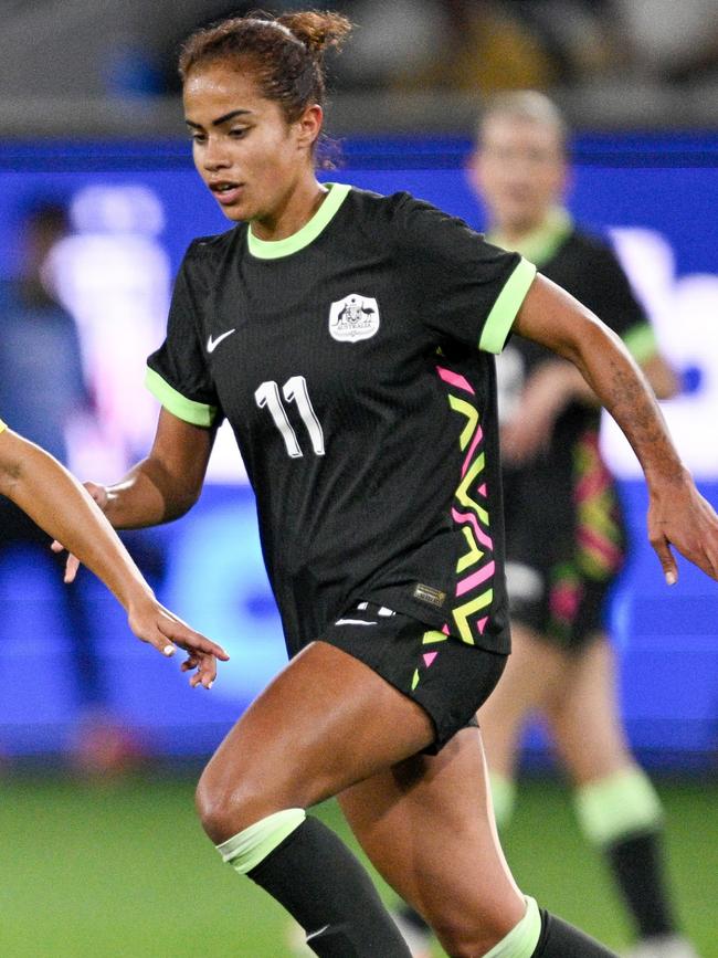 Mary Fowler against Colombia. Picture: Orlando Ramirez/Getty Images