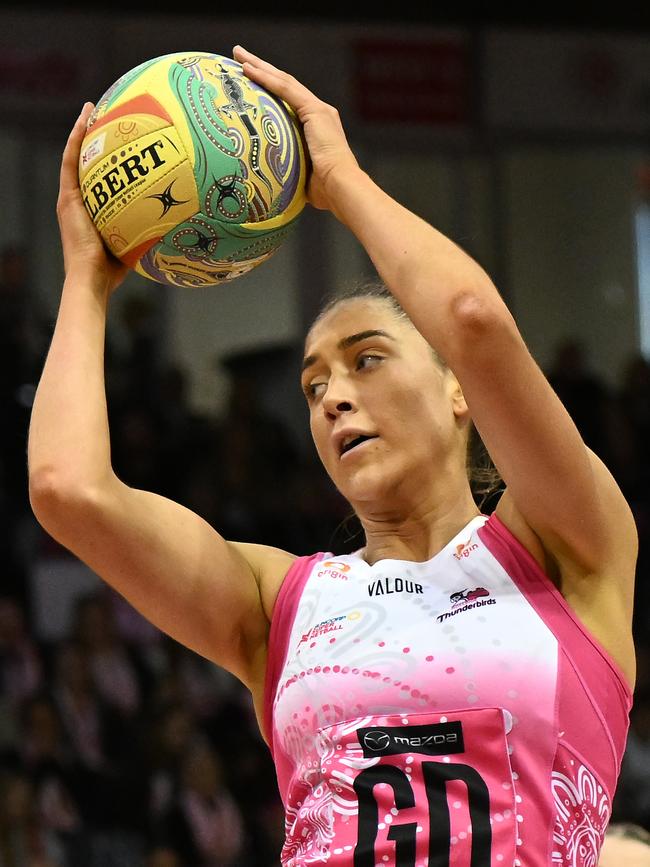 Matilda Garrett of the Thunderbirds and Ruby Bakewell-Doran of the Firebirds are challenging for Diamonds spots. Photos: Getty Images