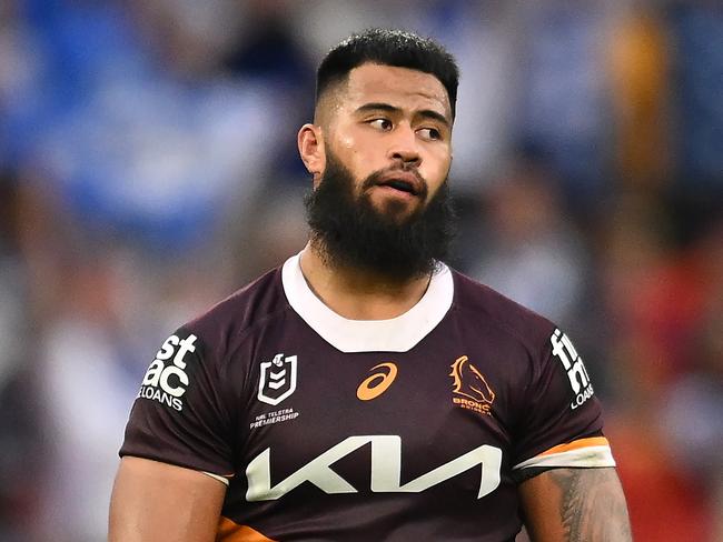 BRISBANE, AUSTRALIA - JULY 27: Payne Haas of the Broncos reacts at the final siren during the round 21 NRL match between Brisbane Broncos and Canterbury Bulldogs at Suncorp Stadium, on July 27, 2024, in Brisbane, Australia. (Photo by Albert Perez/Getty Images)