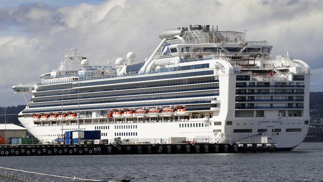 The Diamond Princess is Hobart’s first cruise ship to dock this season. Picture KIM EISZELE