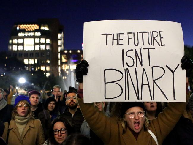 People at a rally in New York City yesterday after the leaked memo was made public. Yana Paskova/Getty Images/AFP