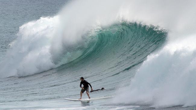 Surfers pictured enjoying good swell and near perfect waves at snapper Rocks. Pic Mike Batterham