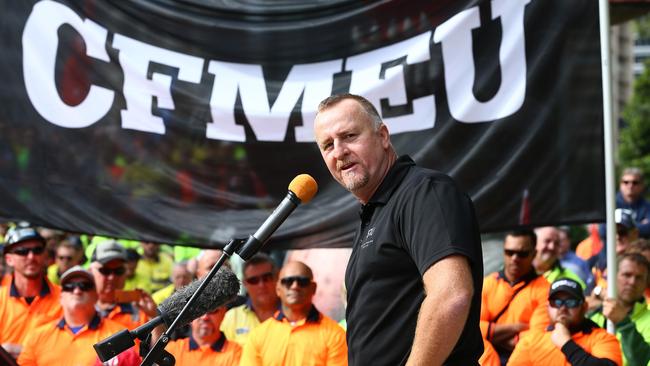 The ETU’s Peter Ong at a rally in Brisbane. Picture: Liam Kidston