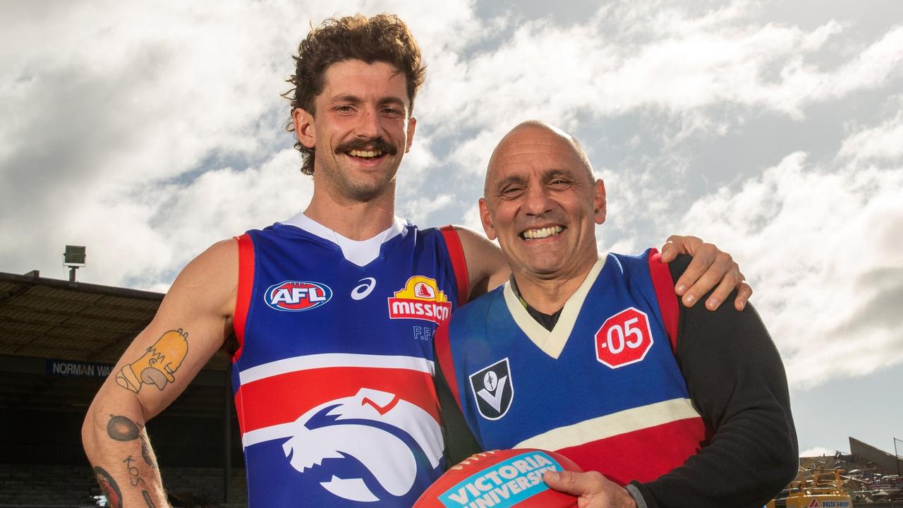 Tony Liberatore with his son Tom. Picture: Darrian Traynor/Getty Images