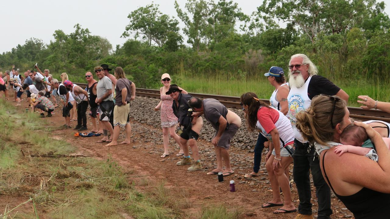 The mooners pulling their dacks up after the train went by in a flash. Picture: Elise Graham
