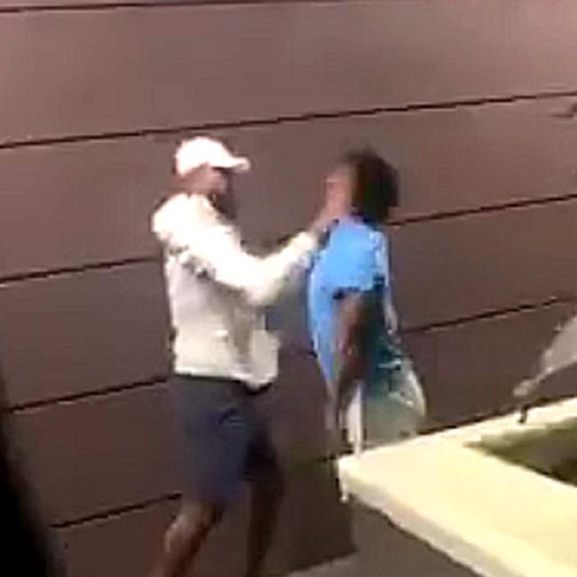 Screen grabs from an altercation between Brisbane Bronco players Payne Haas and Albert Kelly.