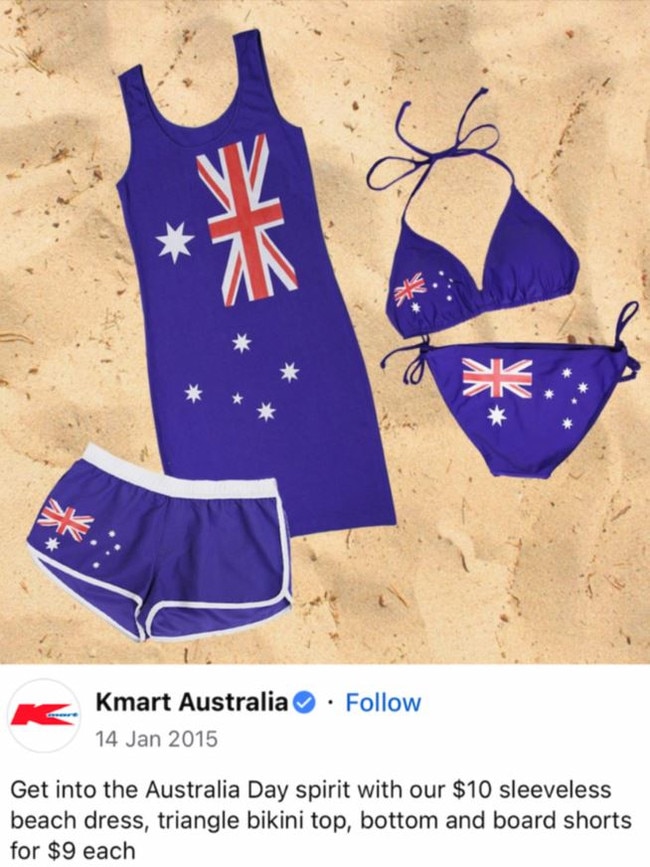 A selection of the Kmart Australia Day merchandise range from 2015. Picture: Facebook/Kmart