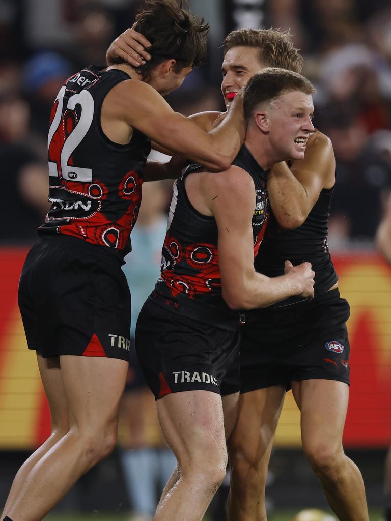 Clarke celebrates his third goal. Picture: Michael Klein