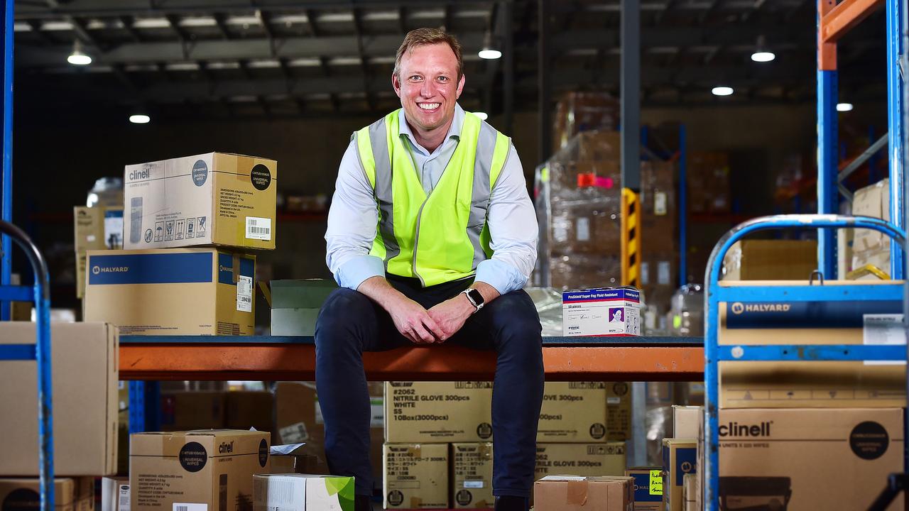 Steven Miles at the Queensland Health PPE warehouse in Townsville. Picture: Shae Beplate.